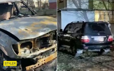 У Києві спалили позашляховик, який паркувався на газоні – відео